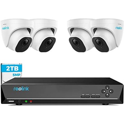 Reolink 8-kanałowy Zestaw do monitoringu CCTV 5MP PoE z dyskiem twardym 2 TB NVR i 4X 5MP 2,5 razy 1080P Zewnętrzne kamery IP PoE, Noktowizja 30m, RLK8-520D4-5MP Reolink 8-kanałowy Zestaw do monitoringu CCTV 5MP PoE z dyskiem twardym 2 TB NVR i 4X 5MP 2,5 razy 1080P Zewnętrzne kamery IP PoE, Noktowizja 30m, RLK8-520D4-5MP