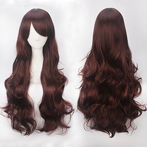 EQWR cos wig color anime wig button net high temperature wire universal 80CM long curly hair color:K027-14 (80CM dark brown)