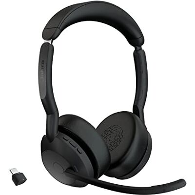 Jabra Evolve2 55 bezprzewodowy zestaw słuchawkowy stereo z technologią Air Comfort, mikrofony z redukcją szumów, ANC działa z platformami UC (Zoom, Google Meet) czarny Jabra Evolve2 55 bezprzewodowy zestaw słuchawkowy stereo z technologią Air Comfort, mikrofony z redukcją szumów, ANC działa z platformami UC (Zoom, Google Meet) czarny