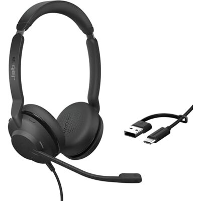 Jabra Evolve2 30 SE USB-A/USB-C przewodowy podwójny zestaw słuchawkowy certyfikowany dla platform UC Jabra Evolve2 30 SE USB-A/USB-C przewodowy podwójny zestaw słuchawkowy certyfikowany dla platform UC
