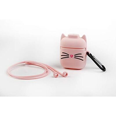 Wondee Global Services Funny Airpods Cases Silikonowe etui na słuchawki Apple Airpods wzór różowy kot z paskiem zapobiegającym zgubieniu i karabińczykiem kompatybilne z Airpods 1 & 2 Wondee Global Services Funny Airpods Cases Silikonowe etui na słuchawki Apple Airpods wzór różowy kot z paskiem zapobiegającym zgubieniu i karabińczykiem kompatybilne z Airpods 1 & 2