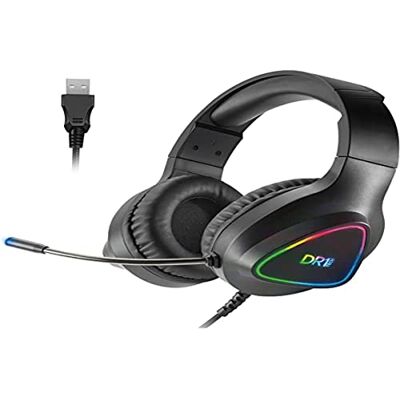 DR1TECH GrayEagle+ Profesjonalne słuchawki do gier LED RGB do komputera z przewodem USB i mikrofonem 7.1 Sound Surround Słuchawki Over Ear Sterownik 50mm (CAŁKOWITE Nurkowanie) DR1TECH GrayEagle+ Profesjonalne słuchawki do gier LED RGB do komputera z przewodem USB i mikrofonem 7.1 Sound Surround Słuchawki Over Ear Sterownik 50mm (CAŁKOWITE Nurkowanie)