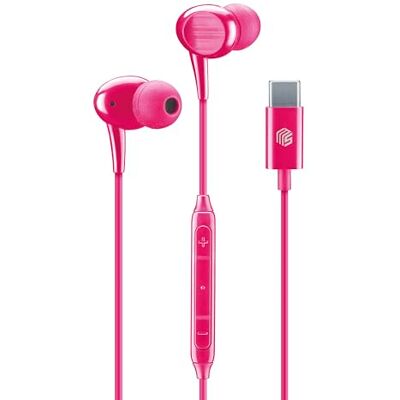 Music Sound Słuchawki douszne, przewodowe i mikrofonowe, kompatybilność z USB-C, metalowe detale, kolor różowy Music Sound Słuchawki douszne, przewodowe i mikrofonowe, kompatybilność z USB-C, metalowe detale, kolor różowy