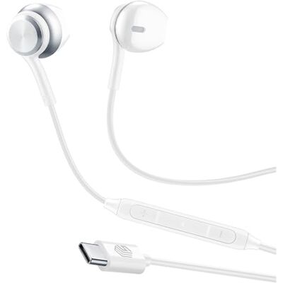 Music Sound Słuchawki Capsula przewodowe słuchawki douszne i mikrofonowe kompatybilność z USB-C metalowe detale kolor biały Music Sound Słuchawki Capsula przewodowe słuchawki douszne i mikrofonowe kompatybilność z USB-C metalowe detale kolor biały