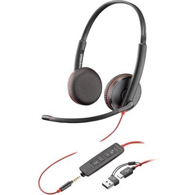 PLT Poly Blackwire 3225 przewodowy zestaw słuchawkowy (Plantronics) mikrofon z redukcją szumów, konstrukcja stereo, połączenie z komputerem PC/Mac/telefonem komórkowym przez USB-C, USB-A lub 3,5 mm, PLT Poly Blackwire 3225 przewodowy zestaw słuchawkowy (Plantronics) mikrofon z redukcją szumów, konstrukcja stereo, połączenie z komputerem PC/Mac/telefonem komórkowym przez USB-C, USB-A lub 3,5 mm,