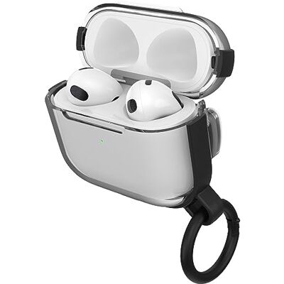 OtterBox Clear Etui na słuchawki AirPods (3. gen), Przezroczyste/Czarne Odporny na wstrząsy i upadki, bardzo cienki, odporny na zarysowania futerał ochronny z karabińczykiem na Apple AirPods OtterBox Clear Etui na słuchawki AirPods (3. gen), Przezroczyste/Czarne Odporny na wstrząsy i upadki, bardzo cienki, odporny na zarysowania futerał ochronny z karabińczykiem na Apple AirPods