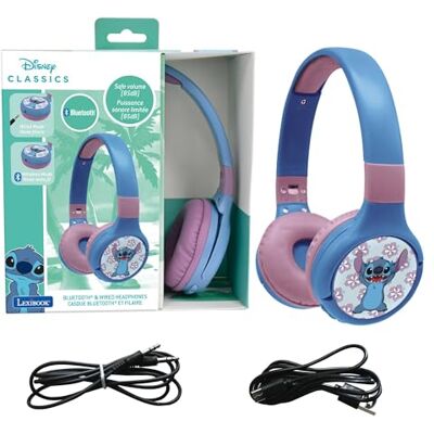 LEXIBOOK Disney Stitch HPBT010DLXB słuchawki przewodowe 2 w 1 Bluetooth i mikrofonem i przyciskiem sterującym, składane i regulowane, akumulator wielokrotnego ładowania, długi czas ładowania LEXIBOOK Disney Stitch HPBT010DLXB słuchawki przewodowe 2 w 1 Bluetooth i mikrofonem i przyciskiem sterującym, składane i regulowane, akumulator wielokrotnego ładowania, długi czas ładowania