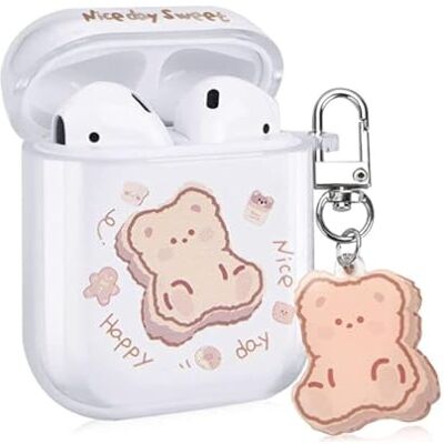 ROYALCOVER Pokrowiec ochronny na słuchawki AirPods 1./2. generacji ze słodkim misiem z kreskówki, softshell jest przezroczysty i łatwy do przenoszenia ROYALCOVER Pokrowiec ochronny na słuchawki AirPods 1./2. generacji ze słodkim misiem z kreskówki, softshell jest przezroczysty i łatwy do przenoszenia