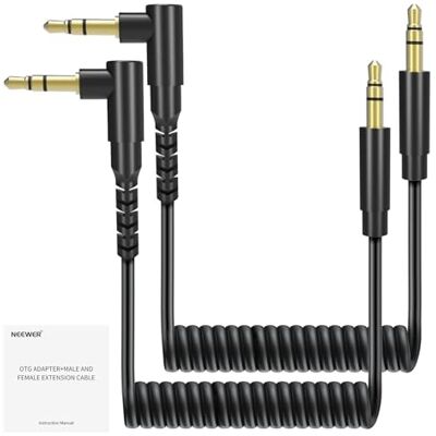 NEEWER Zestaw 2 kabli Aux, 3,5 mm TRS męski na 3,5 mm TRS męski spiralny kabel kompatybilny z mikrofonem DJI Rode Wireless GO II Hollyland Lark CM28 CM31 mikrofon bezprzewodowy aparat PC słuchawki NEEWER Zestaw 2 kabli Aux, 3,5 mm TRS męski na 3,5 mm TRS męski spiralny kabel kompatybilny z mikrofonem DJI Rode Wireless GO II Hollyland Lark CM28 CM31 mikrofon bezprzewodowy aparat PC słuchawki