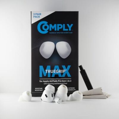 COMPLY TrueGrip MAX Premium Memory Foam wymienne zatyczki do uszu do Apple AirPods Pro (1 i 2 generacji) technologia SmartSkin™ białe, rozmiar M, 3 pary COMPLY TrueGrip MAX Premium Memory Foam wymienne zatyczki do uszu do Apple AirPods Pro (1 i 2 generacji) technologia SmartSkin™ białe, rozmiar M, 3 pary