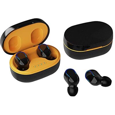Rawrr Słuchawki Bluetooth, bezprzewodowe słuchawki douszne Bluetooth z mikrofonem, sterowanie przyciskiem, 20 godzin odtwarzania z wyświetlaczem LED, do pracy i nauki, żółte Rawrr Słuchawki Bluetooth, bezprzewodowe słuchawki douszne Bluetooth z mikrofonem, sterowanie przyciskiem, 20 godzin odtwarzania z wyświetlaczem LED, do pracy i nauki, żółte