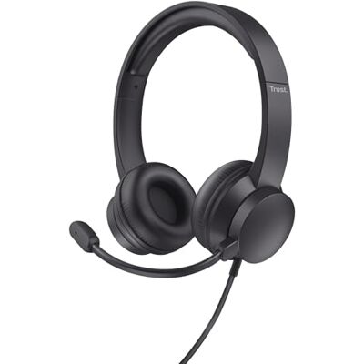 Trust Roha II nauszny zestaw słuchawkowy USB z mikrofonem, lekkie słuchawki z kablem 1,80 m, regulowany pałąk, headset przewodowy do PC Mac biura pracy Zoom Teams, czarny Trust Roha II nauszny zestaw słuchawkowy USB z mikrofonem, lekkie słuchawki z kablem 1,80 m, regulowany pałąk, headset przewodowy do PC Mac biura pracy Zoom Teams, czarny