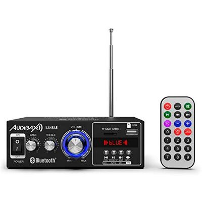 Audibax Kansas wzmacniacz audio HiFi, połączenie Bluetooth, 40 W + 40 W, wejścia mikrofonowe, SD i USB, wzmacniacz stereo Hi-Fi, z odtwarzaczem MP3, radiem FM Audibax Kansas wzmacniacz audio HiFi, połączenie Bluetooth, 40 W + 40 W, wejścia mikrofonowe, SD i USB, wzmacniacz stereo Hi-Fi, z odtwarzaczem MP3, radiem FM