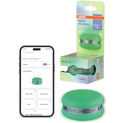 OSRAM Smart Macaron, głośnik Bluetooth z kolorowym oświetleniem obrotowym, synchronizacją muzyki i timerem za pomocą aplikacji 3 tryby, parowanie stereo OSRAM Smart Macaron, głośnik Bluetooth z kolorowym oświetleniem obrotowym, synchronizacją muzyki i timerem za pomocą aplikacji 3 tryby, parowanie stereo