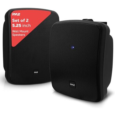Pyle Outdoor Waterproof Wireless Bluetooth Speaker 5.25 Inch Pair 2-way Weatherproof Wall/Ceiling Mounted Dual Speakers w/Heavy Duty Grill, Universal Mount, Patio, Indoor Use -PDWR54BTB (Black) Pyle Outdoor Waterproof Wireless Bluetooth Speaker 5.25 Inch Pair 2-way Weatherproof Wall/Ceiling Mounted Dual Speakers w/Heavy Duty Grill, Universal Mount, Patio, Indoor Use -PDWR54BTB (Black)