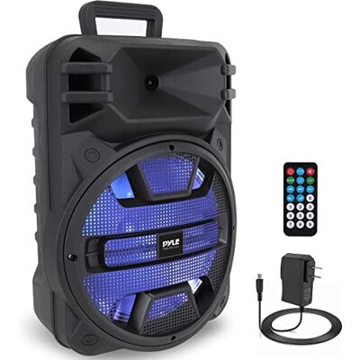 Pyle Portable Bluetooth PA Speaker System 800W Outdoor Bluetooth Speaker Portable PA System w/Microphone In, Party Lights, USB SD Card Reader, FM Radio, Rolling Wheels Remote Control Pyle Portable Bluetooth PA Speaker System 800W Outdoor Bluetooth Speaker Portable PA System w/Microphone In, Party Lights, USB SD Card Reader, FM Radio, Rolling Wheels Remote Control