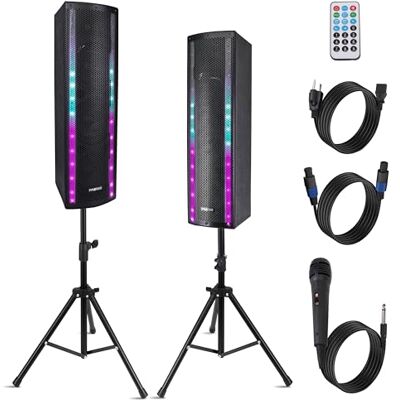 Pyle Portable Bluetooth PA System, 2000W Active and Passive Speaker System with Mic Input, Party Lights, USB/SD Card Reader, FM Radio, Tripod, Remote Control, Portable PA Speaker for Outdoor/Indoor Events Pyle Portable Bluetooth PA System, 2000W Active and Passive Speaker System with Mic Input, Party Lights, USB/SD Card Reader, FM Radio, Tripod, Remote Control, Portable PA Speaker for Outdoor/Indoor Events