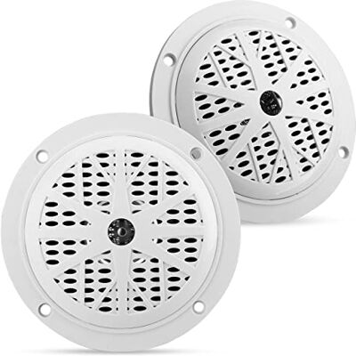 Pyle 4 Inch Dual Marine Speakers Waterproof and Weather Resistant Outdoor Audio Stereo Sound System with Polyprone Cone, Cloth Surround and Low Profile Design 1 Pair (White) Pyle 4 Inch Dual Marine Speakers Waterproof and Weather Resistant Outdoor Audio Stereo Sound System with Polyprone Cone, Cloth Surround and Low Profile Design 1 Pair (White)