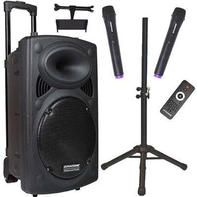 DYNASONIC DYNAPRO 15 Plus (pakiet statywu 3ª Gen) Profesjonalny przenośny głośnik Bluetooth, wydajny głośnik Bluetooth 800 W, 2 mikrofony karaoke, uchwyt na tablet i statyw DYNASONIC DYNAPRO 15 Plus (pakiet statywu 3ª Gen) Profesjonalny przenośny głośnik Bluetooth, wydajny głośnik Bluetooth 800 W, 2 mikrofony karaoke, uchwyt na tablet i statyw