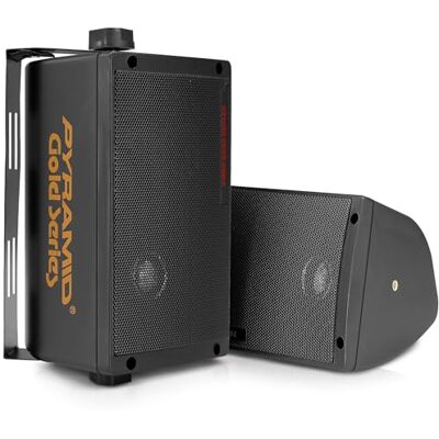 Pyramid 300 Watt 3-Way Mini Box Speaker System (Pair), Wall Mountable Indoor/Outdoor Surround Sound Speakers with 3.25" Woofer, 2" Midrange, 1" Tweeter, ABS Sealed Enclosure, Mounting Kit Included Pyramid 300 Watt 3-Way Mini Box Speaker System (Pair), Wall Mountable Indoor/Outdoor Surround Sound Speakers with 3.25" Woofer, 2" Midrange, 1" Tweeter, ABS Sealed Enclosure, Mounting Kit Included