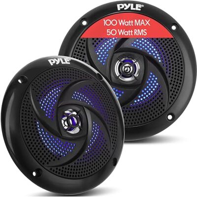 Pyle Waterproof Rated Marine Speakers 4'' 2 Way Off-Road Vehicles & Weather Resistant Outdoor Audio Stereo Sound System w/LED Lights, 100W Power, & Low Profile Slim Style, Pair, Black Pyle Waterproof Rated Marine Speakers 4'' 2 Way Off-Road Vehicles & Weather Resistant Outdoor Audio Stereo Sound System w/LED Lights, 100W Power, & Low Profile Slim Style, Pair, Black
