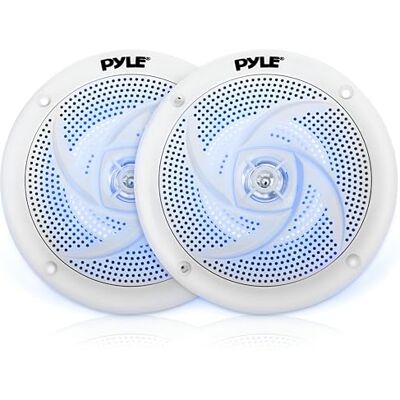 Pyle Marine Speakers 4 Inch 2 Way Waterproof and Weather Resistant Outdoor Audio Stereo Sound System with LED Lights, 100 Watt Power and Low Profile Slim Style 1 Pair (White) Pyle Marine Speakers 4 Inch 2 Way Waterproof and Weather Resistant Outdoor Audio Stereo Sound System with LED Lights, 100 Watt Power and Low Profile Slim Style 1 Pair (White)