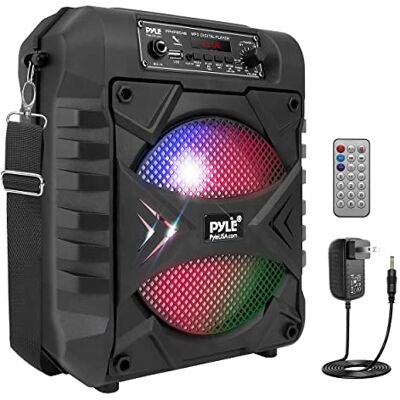 Pyle Przenośny głośnik Bluetooth PA 300W Rechargeable Outdoor Bluetooth Speaker Portable PA System w/ 8" Subwoofer, AUX, Microphone In, Party Lights, MP3/USB, Radio, Zdalny Pyle Przenośny głośnik Bluetooth PA 300W Rechargeable Outdoor Bluetooth Speaker Portable PA System w/ 8" Subwoofer, AUX, Microphone In, Party Lights, MP3/USB, Radio, Zdalny