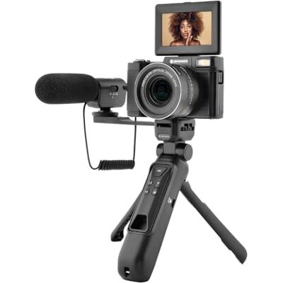 AgfaPhoto AGFA Zestaw do vlogowania fotograficznego All-In-One kamera VLG-4K, 8-krotny zoom optyczny, statyw Powerbank, pilot zdalnego sterowania, mikrofon, karta MicroSD 32 GB, zdjęcie 24 MP, wideo 4K, ekran AgfaPhoto AGFA Zestaw do vlogowania fotograficznego All-In-One kamera VLG-4K, 8-krotny zoom optyczny, statyw Powerbank, pilot zdalnego sterowania, mikrofon, karta MicroSD 32 GB, zdjęcie 24 MP, wideo 4K, ekran