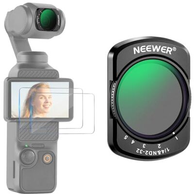 NEEWER Zmienny filtr ND2-32 i 1/4 Black Diffusion kompatybilny z dji Osmo Pocket 3, akcesoria Action CAM z filtrem neutralnej gęstości z 2 ochraniaczami ekranu ze szkła hartowanego, HD szkło optyczne NEEWER Zmienny filtr ND2-32 i 1/4 Black Diffusion kompatybilny z dji Osmo Pocket 3, akcesoria Action CAM z filtrem neutralnej gęstości z 2 ochraniaczami ekranu ze szkła hartowanego, HD szkło optyczne