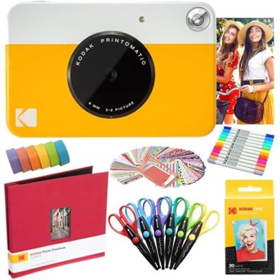 Kodak Printomatic Aparat natychmiastowy (Żółty) Pakiet artystyczny + Zink Papier (20 arkuszy) + notatnik + markery + naklejki + nożyczki + taśma Washi Kodak Printomatic Aparat natychmiastowy (Żółty) Pakiet artystyczny + Zink Papier (20 arkuszy) + notatnik + markery + naklejki + nożyczki + taśma Washi