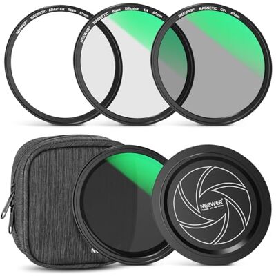 NEEWER Zestaw filtrów magnetycznych 67 mm, CPL + ND2-32 zmienna + czarna dyfuzja 1/4 + osłona obiektywu + pierścień adaptera, filtry polaryzacyjne okrągłe i neutralna gęstość, można układać w stos do NEEWER Zestaw filtrów magnetycznych 67 mm, CPL + ND2-32 zmienna + czarna dyfuzja 1/4 + osłona obiektywu + pierścień adaptera, filtry polaryzacyjne okrągłe i neutralna gęstość, można układać w stos do