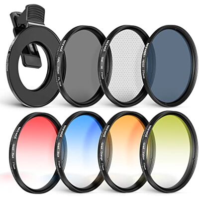 NEEWER 77 mm ND+CPL + zestaw filtrów efektowych z zaciskiem obiektywu telefonu komórkowego, filtr polaryzacyjny ND32, 6-punktowy filtr gwiazdkowy, 4 stopniowane filtry kolorów, kompatybilny z 15 14 NEEWER 77 mm ND+CPL + zestaw filtrów efektowych z zaciskiem obiektywu telefonu komórkowego, filtr polaryzacyjny ND32, 6-punktowy filtr gwiazdkowy, 4 stopniowane filtry kolorów, kompatybilny z 15 14
