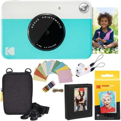 Kodak Printomatic aparat natychmiastowy (Niebieski) pakiet + papier cynkowy (20 arkuszy) etui + album fotograficzny + ramka do zawieszenia + wygodny pasek na szyję Kodak Printomatic aparat natychmiastowy (Niebieski) pakiet + papier cynkowy (20 arkuszy) etui + album fotograficzny + ramka do zawieszenia + wygodny pasek na szyję