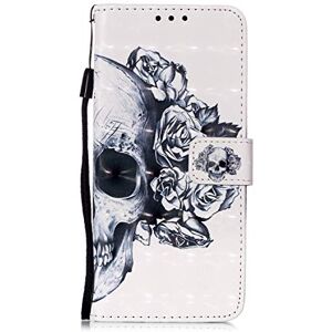 LEMAXELERS Xiaomi Redmi Note 8T etui Xiaomi Redmi Note 8T pokrowiec 3D brokatowy uroczy czaszka kwiat skóra PU klapka notebook portfel etui magnetyczne podstawka przegródka na karty zderzak etui do Xiaomi Redmi Note 8T, czaszka 3D