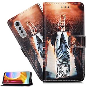 LEMAXELERS Motorola Moto G8 Power Lite etui Moto G8 Power Lite pokrowiec urocze jezioro kot tygrys skóra PU klapka portfel etui magnetyczne podstawka miejsce na karty folio etui na zderzak do Moto G8 Power Lite, YB Lake Cat Tiger