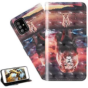 LEMAXELERS Samsung Galaxy A71 etui Galaxy A71 pokrowiec 3D brokat uroczy lew skóra PU otwierany notebook portfel etui magnetyczny stojak na karty folio zderzak etui do Samsung Galaxy A71,2YX Lion