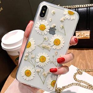 Tybaker iPhone 12 Pro Max etui na telefon komórkowy z suszonymi kwiatami etui ochronne cienkie kryształowe żel, ręcznie wykonane na zawsze kwiatki case bumper Cover etui ochronne do iPhone 12 Pro Max