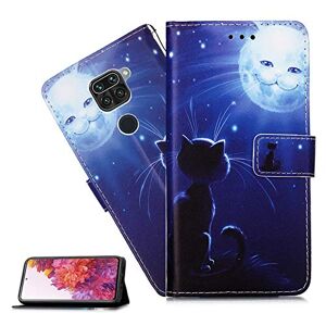 LEMAXELERS Xiaomi Redmi Note 9 etui Xiaomi Redmi Note 9 pokrowiec uroczy księżyc kot skóra PU z klapką portfel na notebooka magnetyczne gniazdo na karty folio etui na telefon Xiaomi Redmi Note 9, YB księżyc kot