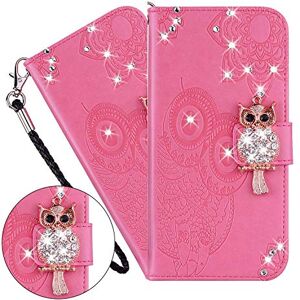 LEMAXELERS do iPhone 6S / iPhone 6 etui, iPhone 6S pokrowiec diamentowy brokat urocza sowa wytłaczana skóra PU otwierany notebook portfel etui magnetyczny stojak na karty folio zderzak etui do iPhone 6S, YK sowa różowy