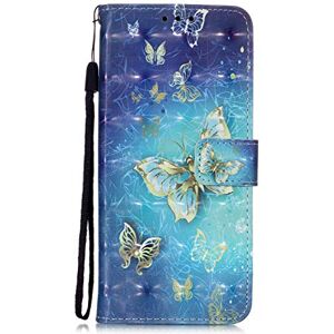 LEMAXELERS Xiaomi Redmi Note 8T etui Xiaomi Redmi Note 8T pokrowiec 3D brokatowy złoty motyl skóra PU klapka notebook portfel etui magnetyczne stojak na karty etui do Xiaomi Redmi Note 8T, YB 3D złoty motyl