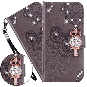 LEMAXELERS iPhone 6S Plus / 6 Plus etui, iPhone 6S Plus pokrowiec diamentowy brokat urocza sowa wytłaczana skóra PU otwierany notebook portfel etui magnetyczny stojak na karty folio etui do iPhone 6S Plus, YK sowa szary