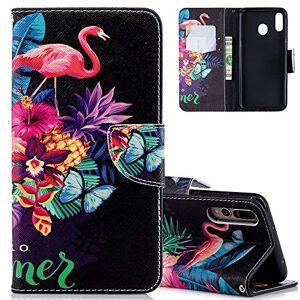 HMTECH Galaxy A50 etui Samsung Galaxy A50 pokrowiec na telefon odporny na wstrząsy flaming kwiat skóra PU otwierany notebook portfel etui magnetyczny stojak na karty folio zderzak etui do Samsung Galaxy A50, BF flaming & kwiat