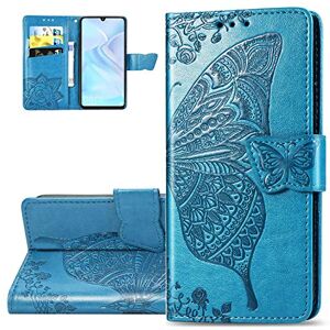 HMTECH Huawei P30 etui Huawei P30 pokrowiec wytłaczany motyl kwiat skóra PU otwierany notebook portfel etui magnetyczny stojak na karty folio zderzak etui do Huawei P30, SD motyl niebieski