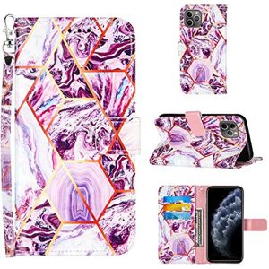 Lijc Etui iPhone 11 Pro Premium Portfel ze Skóry PU Geometryczny Marmurowy Wzór Zapięcie Magnetyczne Podpórka Gniazda na Karty Odporne na Wstrząsy Klapką Etui-Fioletowy