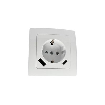 Brightium Podstawa Schuko z 2 portami USB (2 x 1A) Lille w kolorze białym, idealna do szybkiego i bezpiecznego ładowania urządzeń mobilnych, utrzymując porządek i nowoczesność w pomieszczeniu. Brightium Podstawa Schuko z 2 portami USB (2 x 1A) Lille w kolorze białym, idealna do szybkiego i bezpiecznego ładowania urządzeń mobilnych, utrzymując porządek i nowoczesność w pomieszczeniu.