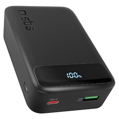 SBS Compact PowerBank, 20000mAh, 20W Power Delivery (PD 3.0 PPS), AFC, Power Bank z Szybkim ładowaniem, Wyświetlacz LCD, USB-C, USB-A, Przenośna ładowarka Podróżna, Kompaktowy Design, Czarny SBS Compact PowerBank, 20000mAh, 20W Power Delivery (PD 3.0 PPS), AFC, Power Bank z Szybkim ładowaniem, Wyświetlacz LCD, USB-C, USB-A, Przenośna ładowarka Podróżna, Kompaktowy Design, Czarny