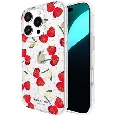 Etui na iPhone 16 Pro od kate spade new york - Perły z wiśniowymi kropkami - Projekt od dizajnera Etui na iPhone 16 Pro od kate spade new york - Perły z wiśniowymi kropkami - Projekt od dizajnera