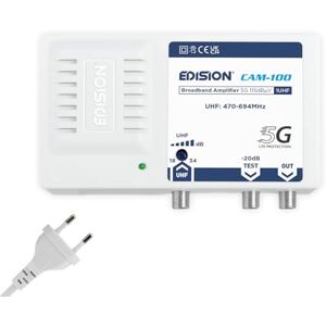 Edision CAM-100 wzmacniacz szerokopasmowy 1UHF, regulacja 18-34 db, 115 dBmV, wzmacniacz antenowy odpowiedni do naziemnych DVB-T/T2, filtr 5G LTE, zakres częstotliwości UHF 470-694 MHz Edision CAM-100 wzmacniacz szerokopasmowy 1UHF, regulacja 18-34 db, 115 dBmV, wzmacniacz antenowy odpowiedni do naziemnych DVB-T/T2, filtr 5G LTE, zakres częstotliwości UHF 470-694 MHz