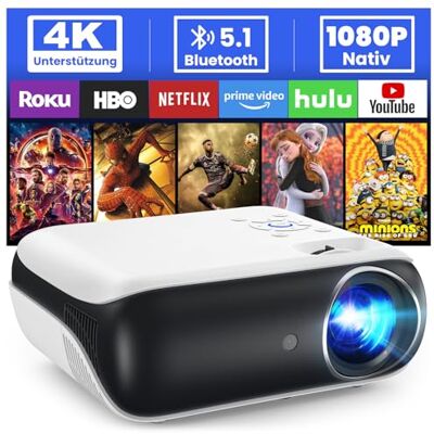 HOPVISION Projektor, Projektor Full HD 1080P, Projektor Bluetooth z Obsługą 4K, Przenośny Mini Projektor do Kina Domowego, Projektor Kompatybilny ze Smartfonem/HDMI/USB/AV/Fire Stick/PS5 HOPVISION Projektor, Projektor Full HD 1080P, Projektor Bluetooth z Obsługą 4K, Przenośny Mini Projektor do Kina Domowego, Projektor Kompatybilny ze Smartfonem/HDMI/USB/AV/Fire Stick/PS5