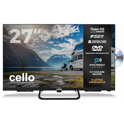 Cello Ctrav-27TZF 27" Smart LED 12V Traveller TV/DVD z systemem Tizen OS, głośniki Pitch Perfect, Bluetooth, HDMI, USB, mały telewizor do kamperów, ciężarówek (HGV) i łodzi Cello Ctrav-27TZF 27" Smart LED 12V Traveller TV/DVD z systemem Tizen OS, głośniki Pitch Perfect, Bluetooth, HDMI, USB, mały telewizor do kamperów, ciężarówek (HGV) i łodzi